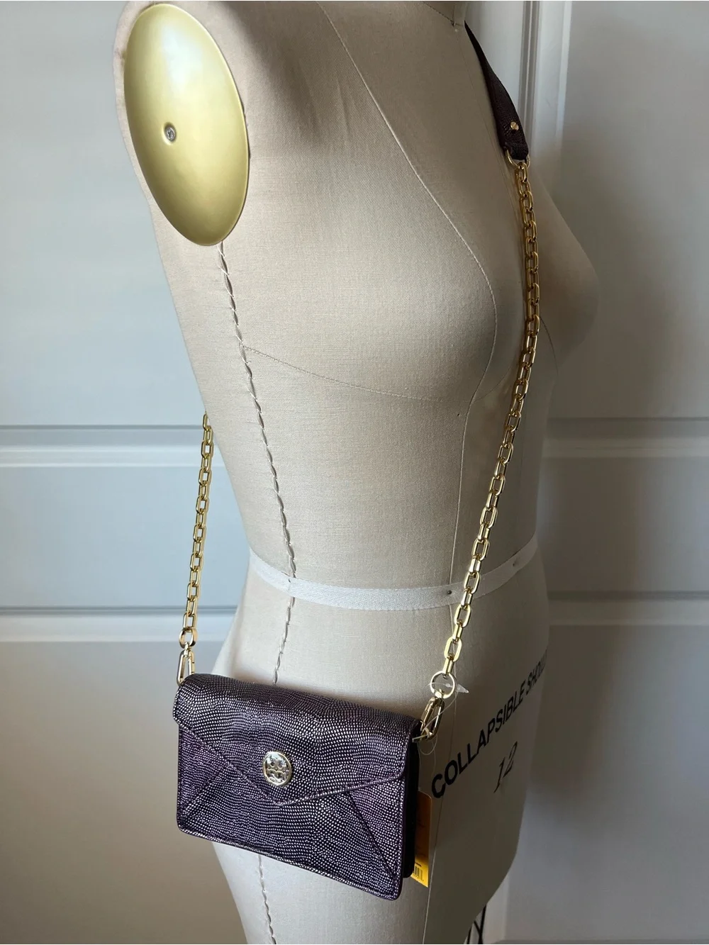 New Tory Burch Envelope Crossbody Bag in Dark Plum with Gold Chain